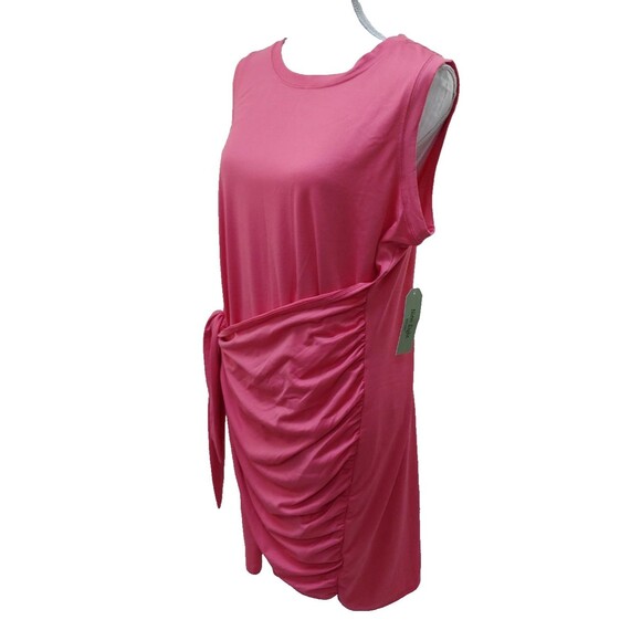 Nine Eight Dress XL Wrap Waist Sleeveless Pink Stretch Above Knee Length Ruching - Picture 4 of 8